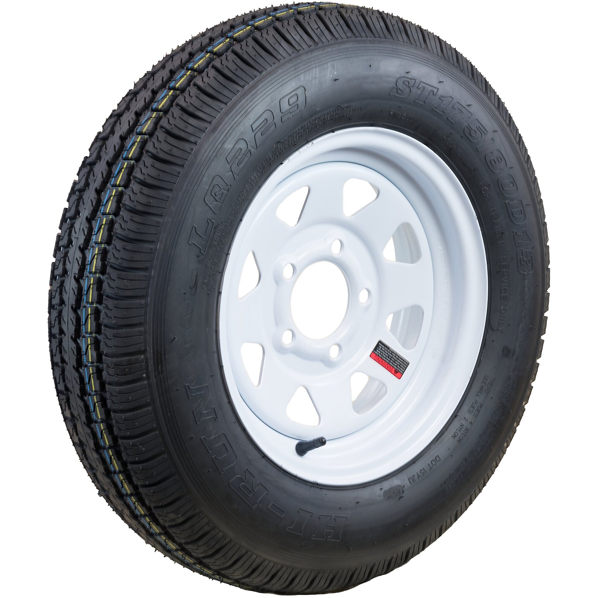 HI-RUN, Highway Trailer Tire Assembly, Bias-Ply, Spoked, Tire Size ST175/80D13 Load Range Rating C, Bolt Holes (qty.) 5 Model# ASB1001